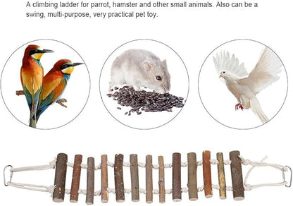 Wooden Bird Hanging Ladder, Parrot Rope Wood Ladder with Rope Swing Bridge for Lovebirds Parakeets Parrots African Grey Cockatiel Pet Training Toys