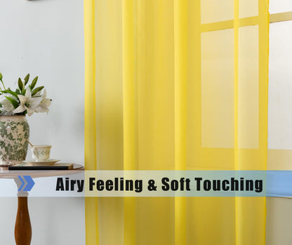 WPM Yellow Sheer Curtains 58" Wide x 63" Long 2 Panels Livingroom Window Treatment Rod Pocket Sheer Voile for Bedroom, Kitchen, Children Room Fully Stitched and Hemmed