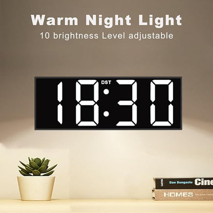 JALL 12" Large Digital Wall Clock, Big LED Number Dispaly, RGB Colors, DST, Night Light for Classroom Living Room Bedroom Mounted Birthday Xmas Gift for Senior, Mem Womem (White Font, 12 inches)