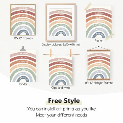 PLKMN Boho Rainbow Wall Art, Positive Affirmations Prints for Kids Room, Nursery, Classroom, Teacher Gifts, 10x8 Inch, Set of 4 Unframed