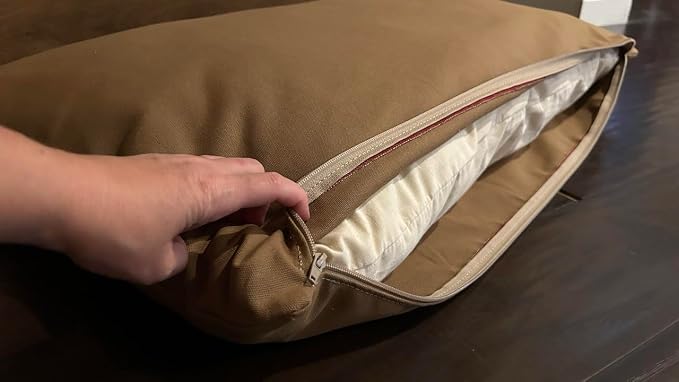 Natural Cotton Canvas Dog Bed – Raw Cotton Filled Pet Cushion Insert, Breathable Eco-Friendly Dog Mattress, Durable Washable Cover with Zipper (Medium Brown, Small 36"x22"x3")