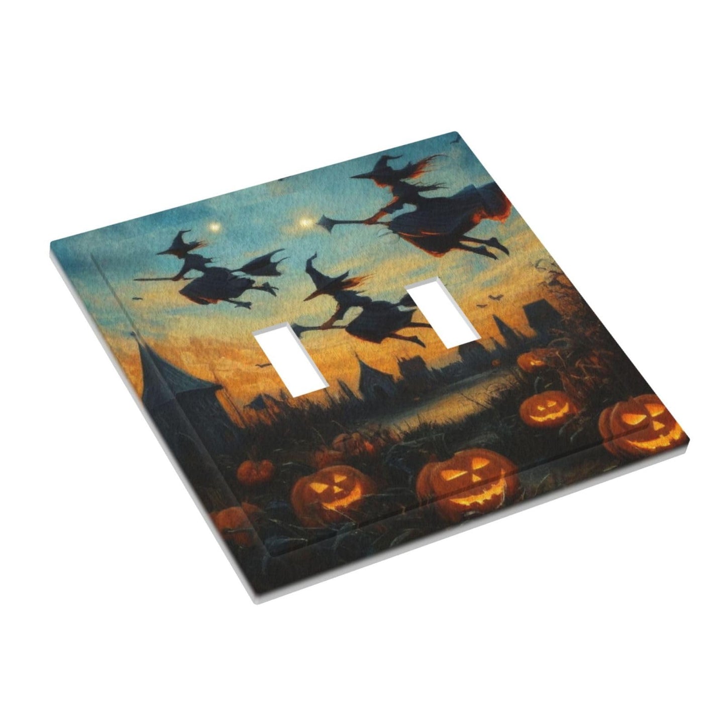 Decorative Art Light Switch Covers Halloween Sky 2 Gang Double Toggle Wall Plate Decorative Switchcover Electrical Switchplate for Home Decor