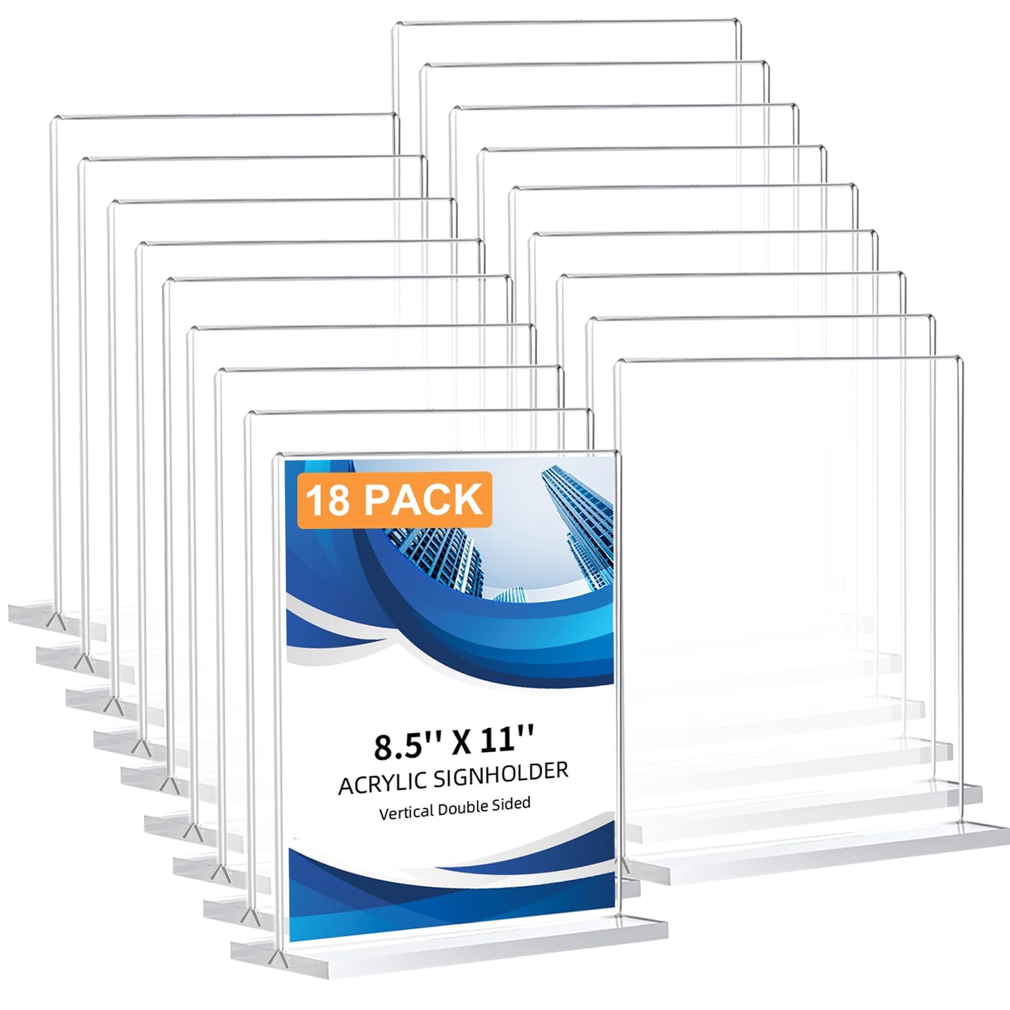 18 Pack Acrylic Sign Holder 8.5 x 11, Double-Sided Clear Sign Holder Plastic Stands for Display, T Shape Acrylic Table Sign Stands for Office Store Restaurants Wedding Party Decoration