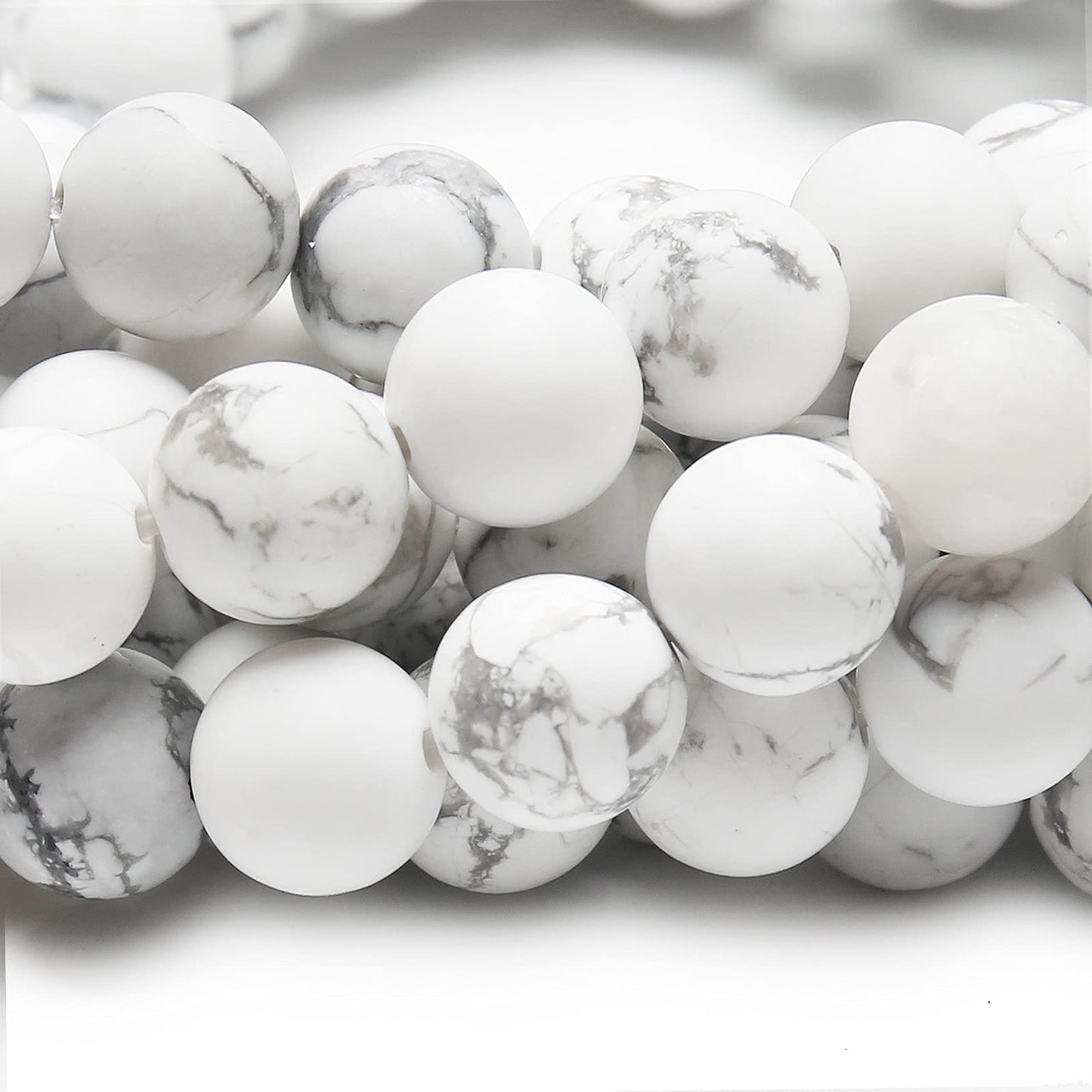 Natural Matte White Turquoise Beads, 8MM Round Frosted Unpolished Loose Gemstone Beads for Bracelet Necklace Jewelry Making, Energy Stone Healing Power with Stretch Beading Cord