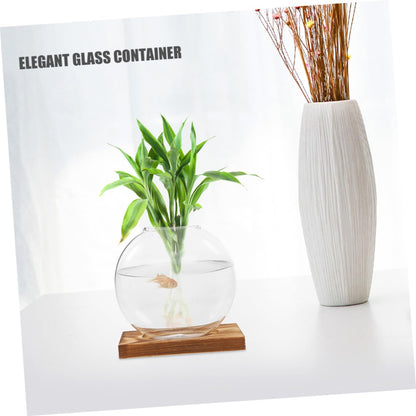 CVUTOVO 2pcs Plant Propagation Station Glass Vases with Wooden Stand, Hydroponic Indoor Plant Terrarium for Home and Office Décor