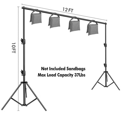 HYJ-INC 12ft x 10ft Photo Video Studio Heavy Duty Adjustable Photography Muslin Backdrop Stand Background Support System Kit with Carry Bag 4 Spring Clamps