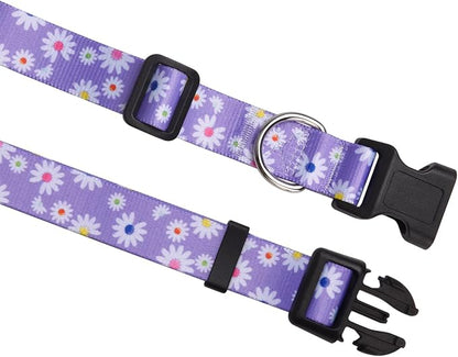 MarukoPet Dog Collar, Adjustable for Small Medium Large Dogs Puppy, Cute Design with Bohemia Floral Tribal Geometric Patterns Boys Girls Dog Collar(Purple Daisy-XS)