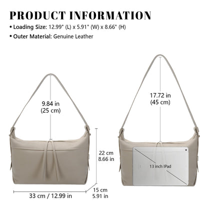 Genuine Leather Hobo Bags for Women Soft Real Leather Shoulder Hanbags Leather Trendy Crossbody Purses with Adjustable Strap (White)