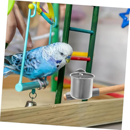 LIOOBO Stainless Steel Bird Feeder Cups for Small Birds Food and Water Bowls with Clamp for Parakeets Cockatiels and Other Cage Birds Durable Bird Feeding Dish for Parrot Cage