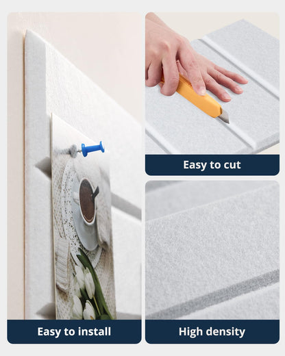 Woovio Cork Board 48"x36" Large Felt Bulletin Board with Self Adhesive, Cork Boards for Walls for Office-12 Pack Pin Board Use in Home Classroom Office Wall Decor White