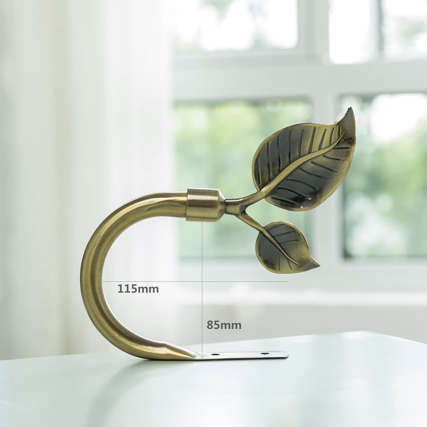 HIKMLK Leaf Shaped Curtain Tieback Holdbacks 2pcs, Handmade Metal Curtain Side Holders for Wall, Curtain Hook Pull Backs for Drapes Window Decoration