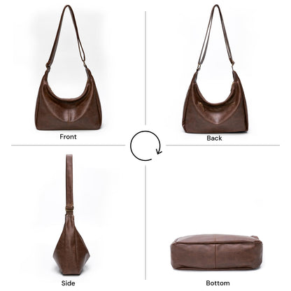 Purses for Women Slouchy Shoulder Bag Hobo Bag Soft Vegan Leather Adjustable Wide Strap Crossbody Tote Multi Pocket Handbags (Brown)