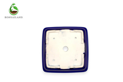 Bonsai Pot, Ceramic, Handmade, Square with Round Corners, Blue, 8.25 x 8.25 x 2.25 Inches