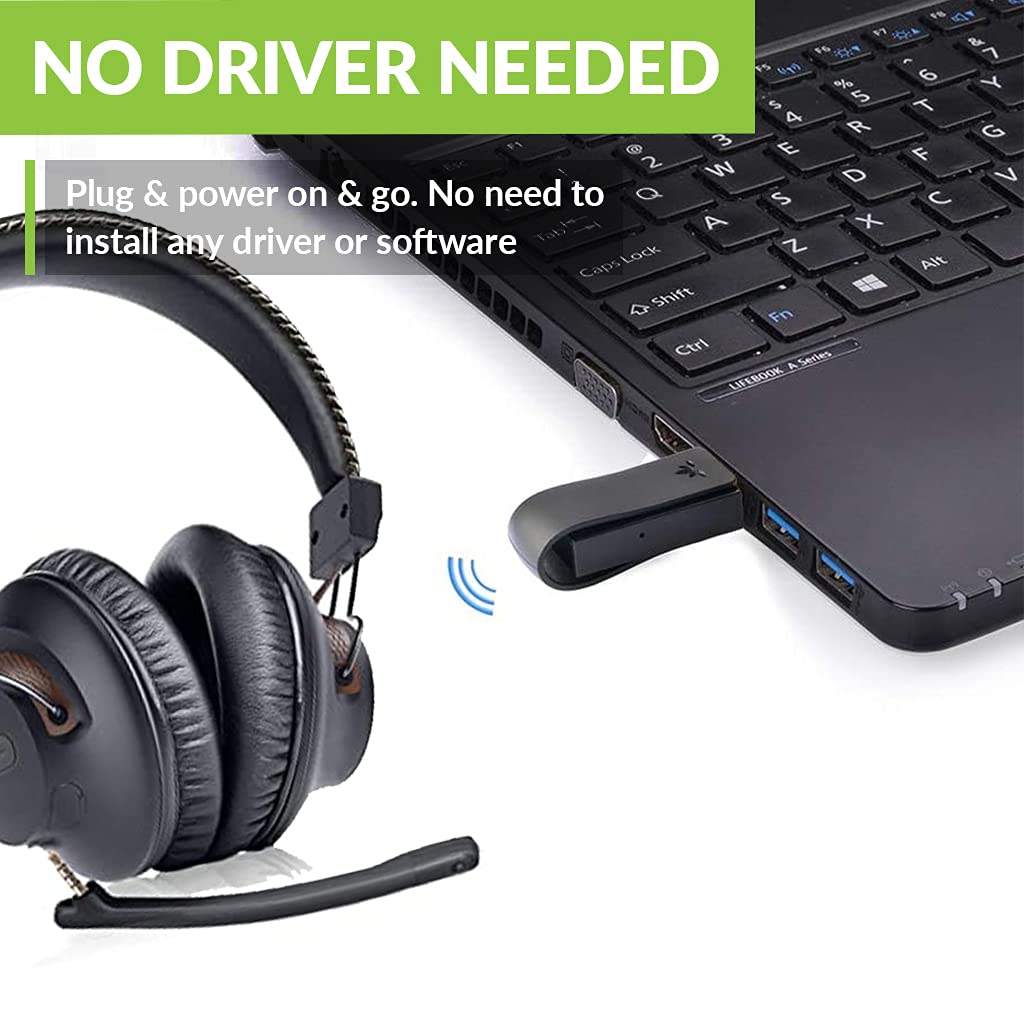Avantree DG59M - Clear Voice & Rich Background Sound, Low Latency Bluetooth Headphones with USB Adapter for PS5 & PS4, Wireless Headset with Mic for PC Work & Gaming, 40hrs Playtime