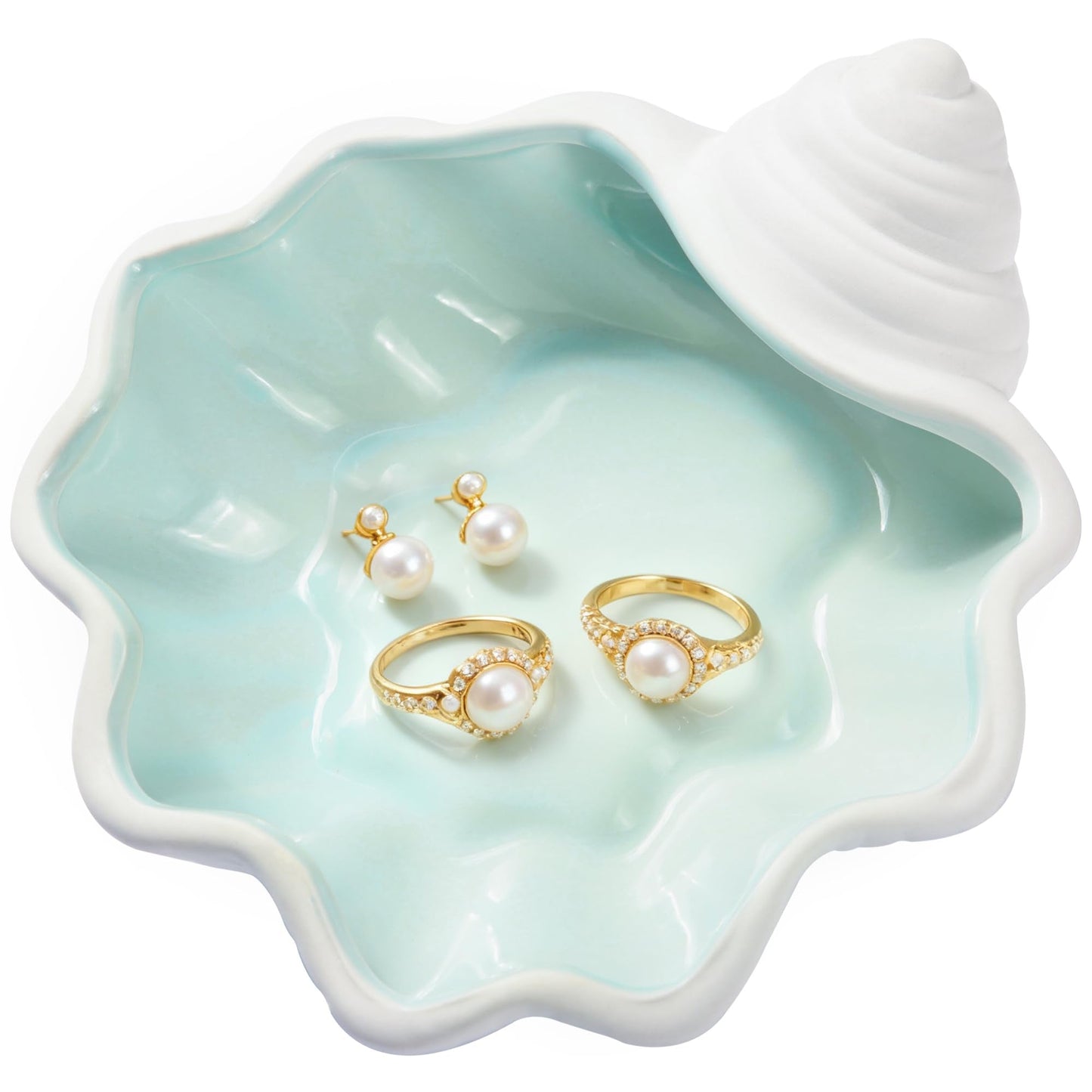 OSOPOLA Ceramic Shell Jewelry Tray - Ocean-themed Decorative Ring Holder Dish Key Tray Cute Jewelry Plate Trinket for Women Home Decor,Christmas Birthday Gifts HE02SL
