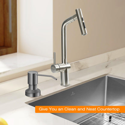 Sink Soap Dispenser for Kitchen Sink, Countertop Built in Sink Soap Dispenser with 47” Extension Tube kit, No Need to Fill The Little Bottle Again (Gray)