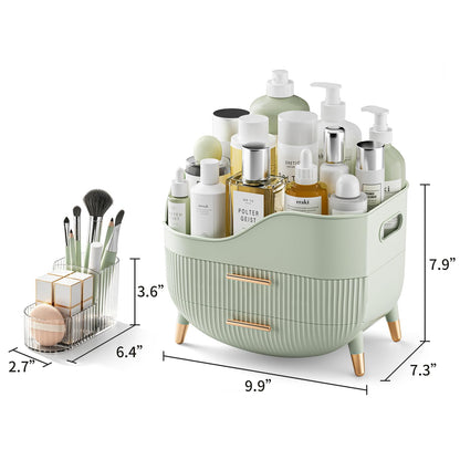Pajiriona Makeup Organizer with Drawers, Green Skincare Organizer for Vanity, Storage Box with Handle, Large Cosmetic Display Case for Dresser, Bathroom Countertop