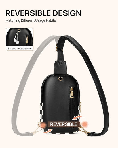 Telena Crossbody Bags for Women Leather Cross Body Sling Bag for Woman Travel Black and White Checkered