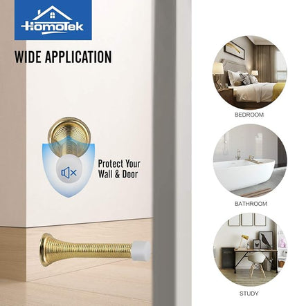 HOMOTEK 30 Pack Spring Door Stopper with Rubber Bumper 3-1/8" Flexible Spring Heavy Duty Wall Door Stop Low Mounted Door Bumper for Home (Bright Brass)
