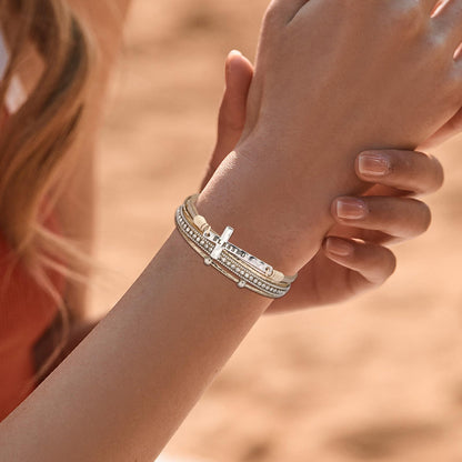 Leopard Bracelet for Women, Boho Leather Wrap Multi-Layer Pearl Crystal Bracelet Bangle Jewelry (Blessed Cross(Khaki))