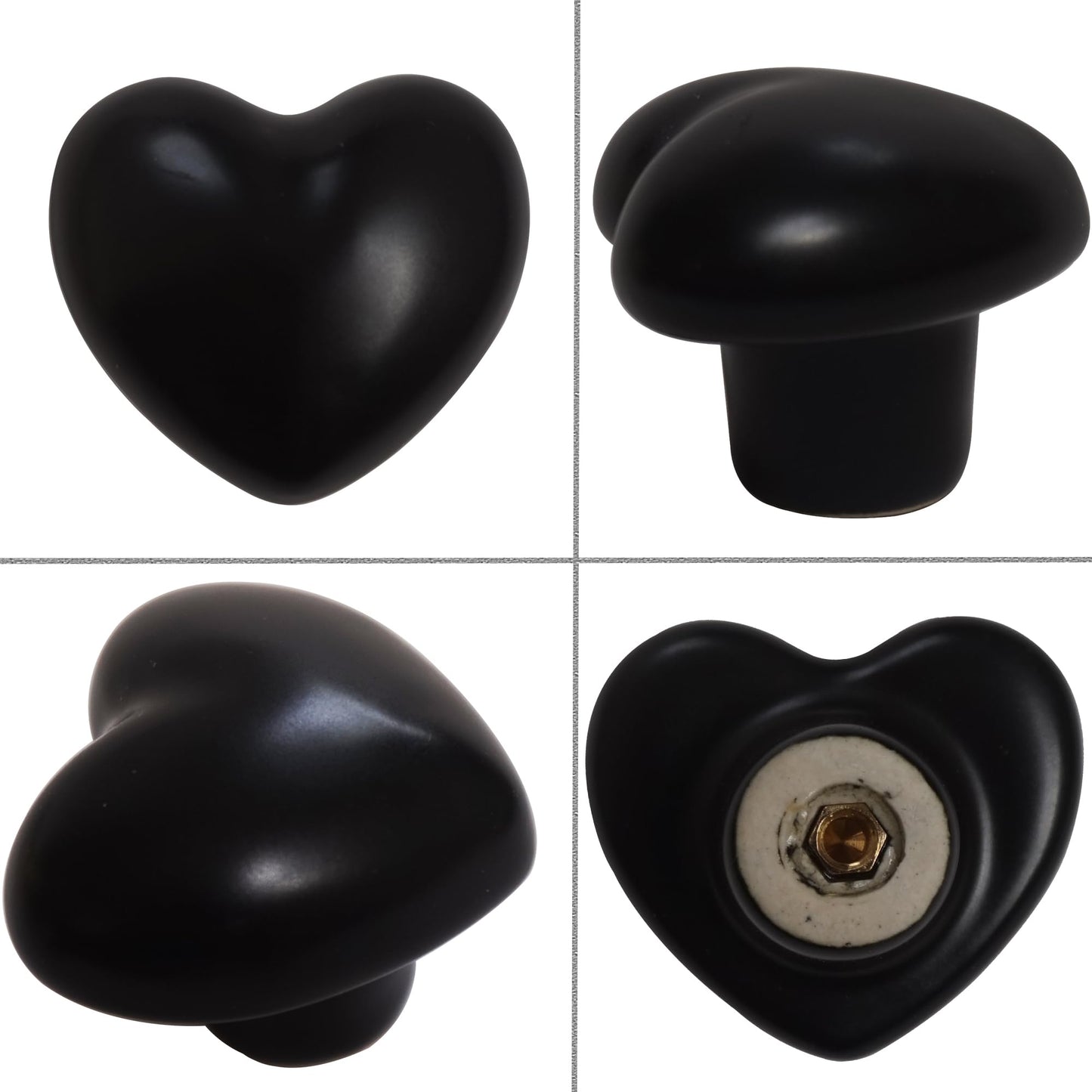 Perphin Ceramic Drawer Knobs Heart Shape Cabinet Dresser Pulls Handles with 3 Sized Screws, Kitchen Furniture Knobs for Closet Cupboard Wardrobe (6, Black)