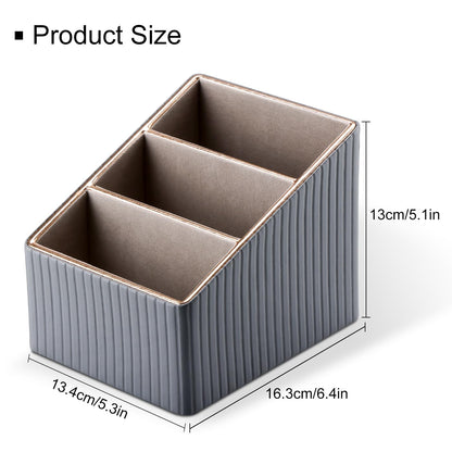 KINGFOM 3 Slot PU Leather Remote Controller Holder, Home Sundries Storage Box, TV Guide/Mail/CD Organizer/Caddy/Holder with Free Cable Desk Organizer (Grey)