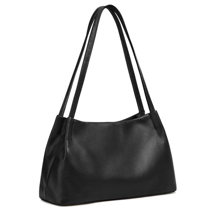 Kattee Leather Purses and Handbags for Women, Soft Genuine Leather Shoulder Hobo Bags with Top Magnetic Snap Closure, Black