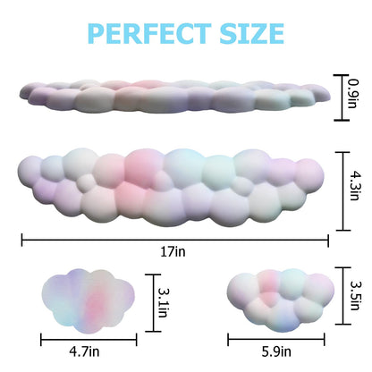 Cloud Wrist Rest Keyboard, PU Leather Memory Foam Wrist Support for Computer Keyboard, Ergonomic Keyboard Pad and Cute Mouse Wrist Pad for Gaming, Office, Computer, Easy Typing Pain Relief, Rainbow
