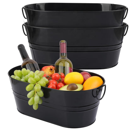 Yiksonyo 3 PCS 15.3 x 9 x 6 inches Black Metal Galvanized Tub with Handles, 3 Gallon Beverage Tubs for Parties, Large Ice Buckets for Beer, Wine, Cocktails & Outdoor Events