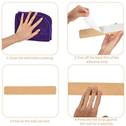 Vuzvuv 8 pcs Bulletin Board Bar Strips with 50 Pushpins & 10 Wooden Clip pins，Self Adhesive Cork Board for Wall，Felt Pin Board for School，Office Decor(Camel-Brown)