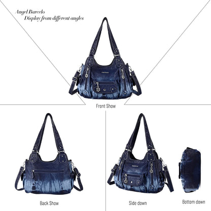 Angel Barcelo Women Purses and Handbags PU Leather Shoulder Bag Fashion Hobo Bags for Women (Fashion Blue)