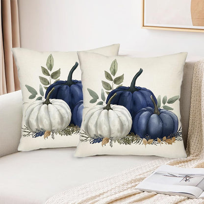 MAZSHTTD Pillow Cover Fall Blue Pumpkin Throw Pillow Covers 18x18 Inch Set of 2 Fall Autumn Decorations for Home Farmhouse Thanksgiving Halloween Pillow Case for Couch Sofa