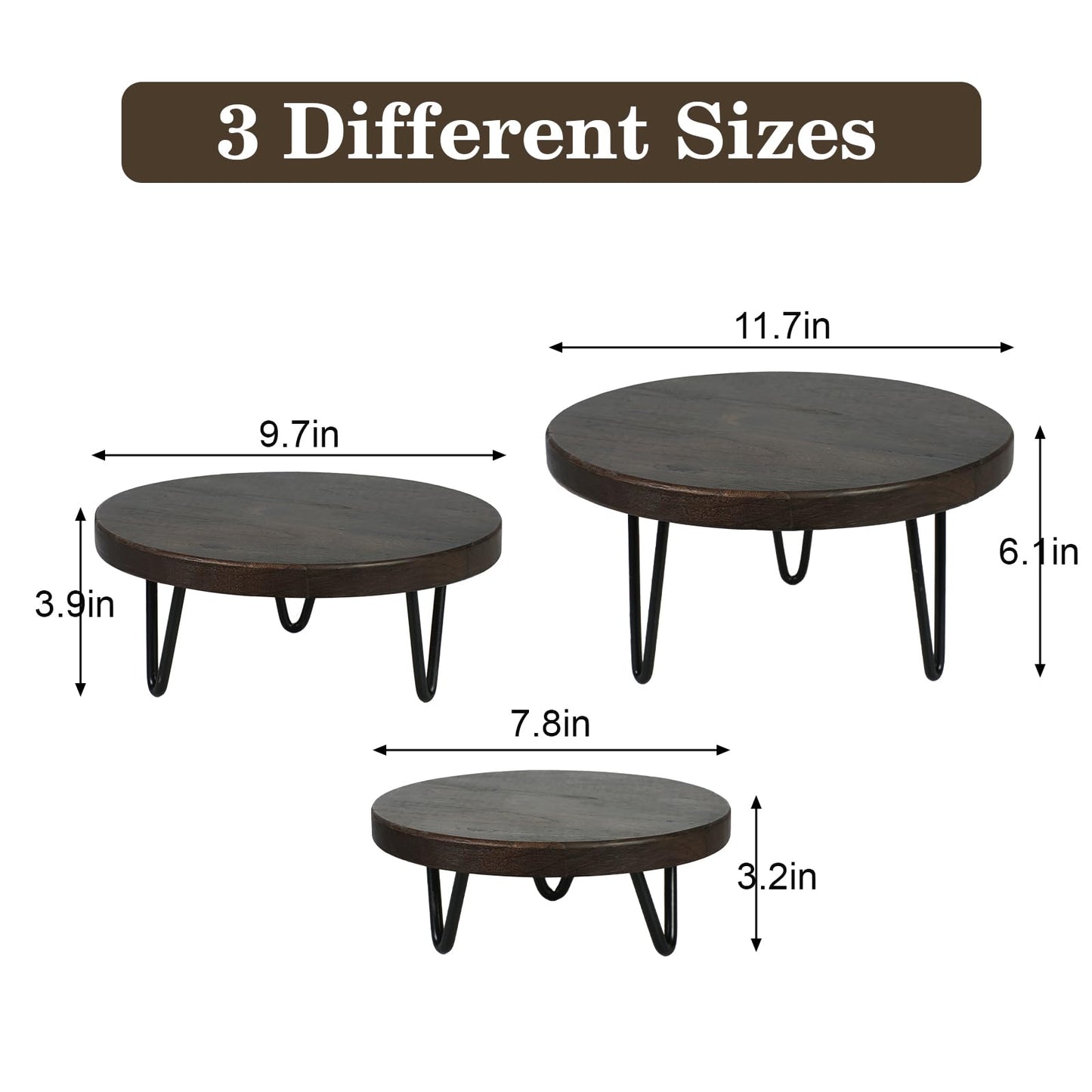 jubilander 3 Pcs Buffet Risers, Wood Round Food Riser Dessert Table Display Stand Set for Party Wood Cupcake Stands Nesting Table for Home Decor (Walnut)