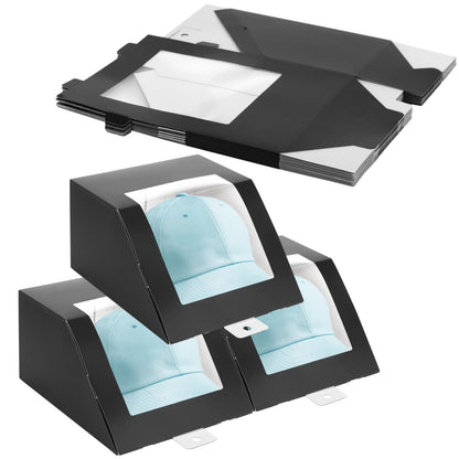 Homaisson 12 Pcs Black Present Boxes, Modern Hat Storage Boxes with Window Display, Sturdy Paper Cap Display Containers, Fold Packing Containers, 7.7x8.7x4.3 in
