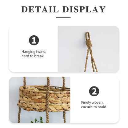 KINGWILLOW 3 Tier Hanging Fruit Basket, Handmade Natural Water Hyacinth Wall Vegetable Storage Baskets, Space Saver for Kitchen Organizing Plant Holder