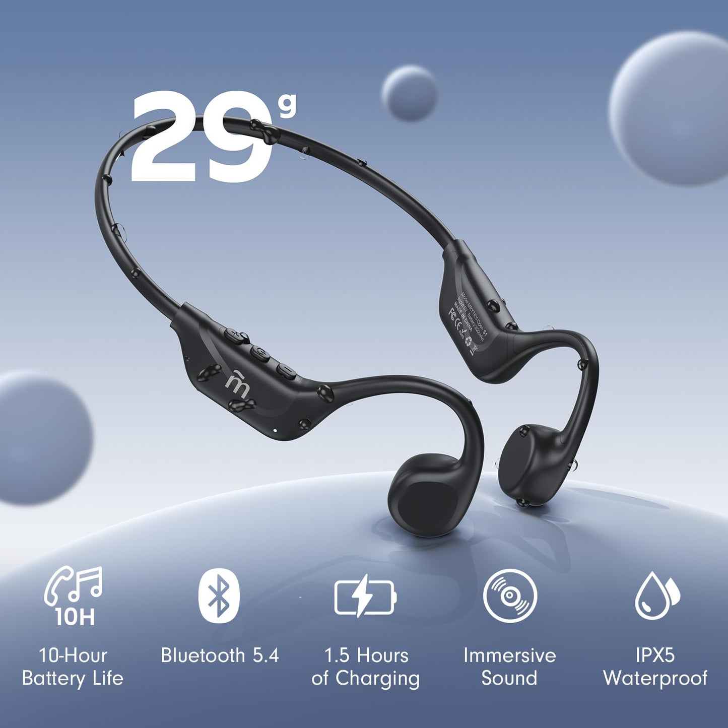 MRYTKY Bone Conduction Headphones,Open Ear Headphones Bluetooth5.4 with Mic,Wireless Headphones 10H Playtime, Waterproof Sport Headphone Suitable for Running,Cycling, Outdoor Sports Black
