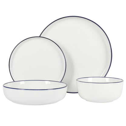 Gibson Home Summer Shades 16 Piece Plates and Bowls Dishes Service for 4 Porcelain Dinnerware Set - White