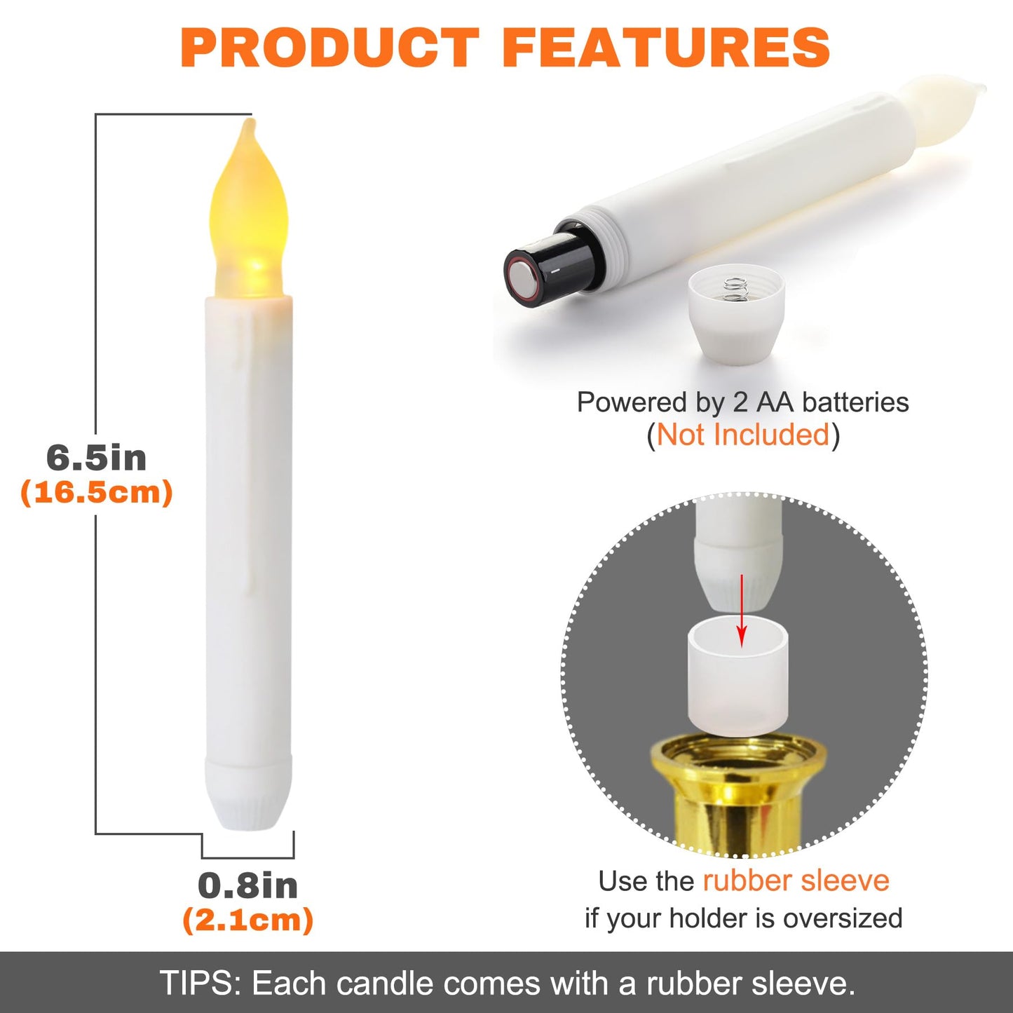 Yakpo 24 Pack Halloween Hanging Floating LED Taper Candles Battery Operated, Flameless Flickering Electric Fake Tapered Candles Bulk for Window Chandelier Christmas Table Home Party Decorations