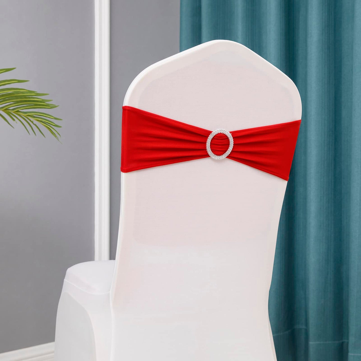 Tosnail 50 Pack Spandex Chair Sashes Wedding Chair Decoration Party Chairs Covers - Red