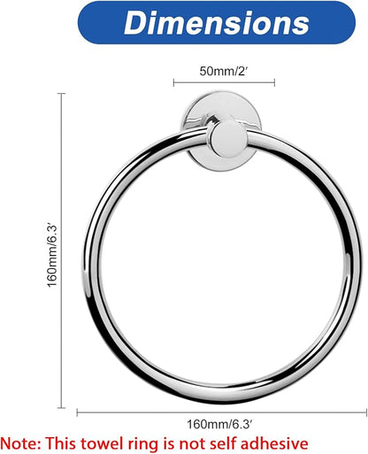 NearMoon Bath Towel Ring, Bathroom Hardware Accessories-Thicken Stainless Steel Hand Towel Holder for Bathroom, Modern Round Towel Hanger Wall Mounted (Chrome, 1 Pack)