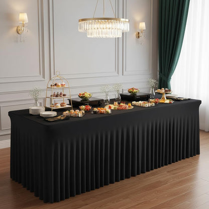 GEWONELIFE Black Rectangle Spandex Tablecloth, Fitted Stretch Table Cover for 6FT Rectangular Tables, Wrinkle-Free Elastic Table Skirt for Graduation Wedding Party Banquet Birthday Buffet Restaurant