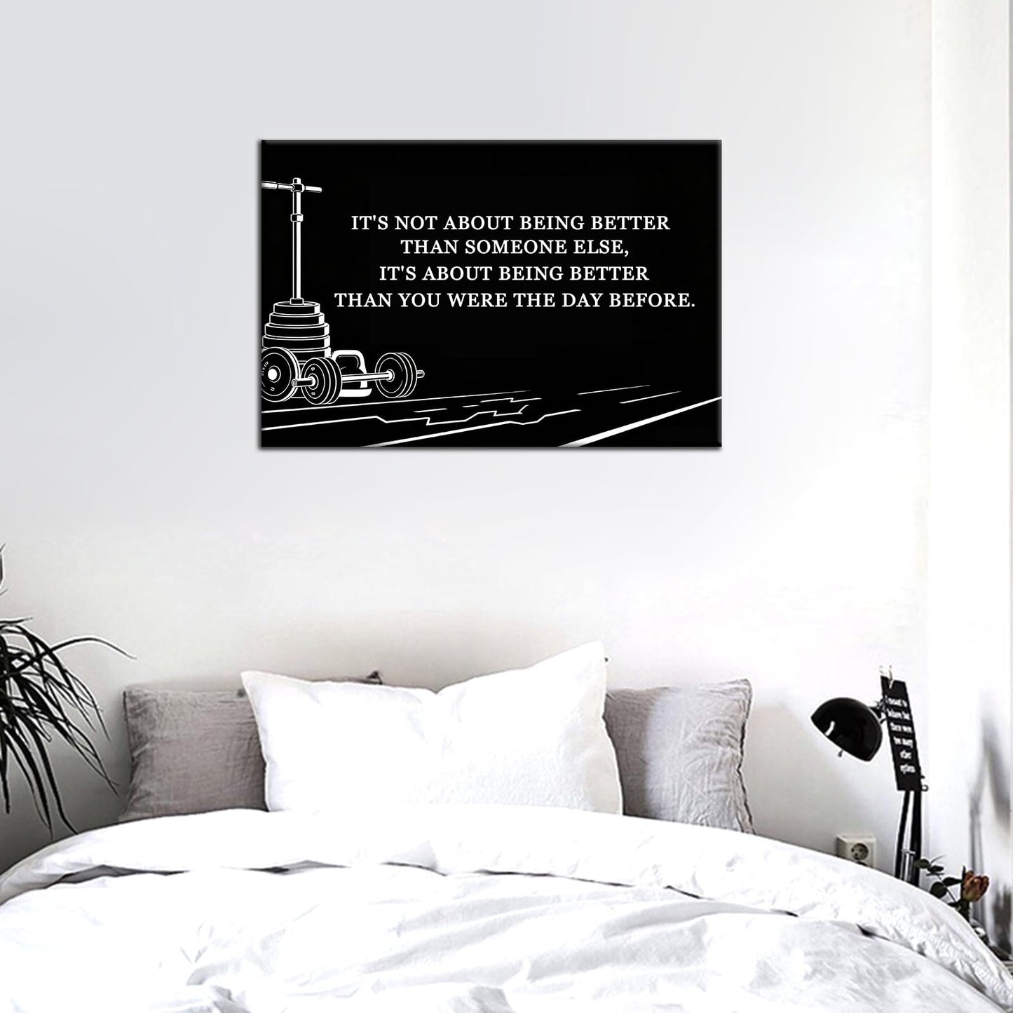 PSYYSP Motivational Gym Wall Art Decor, Better Than Yesterday Inspirational Fitness Quote Posters for Home Gym, Framed Canvas Print Workout Wall Decor for Men Athletes Office, 18x12 Inch