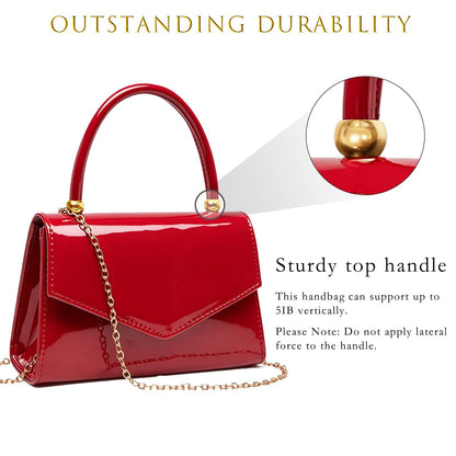 BYWAUQI Evening Patent Leather Handbag Purse Formal Women's Clutch Bag Top Handle for Wedding Party Prom Cocktail(Red-2)