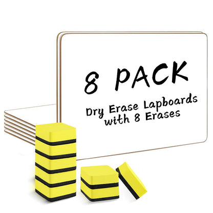 Dry Erase Lapboards, HERKKA 8 Pack Double Sided Small Dry Erase Whiteboards 9 x 12.5 Inch with 8 Erasers, Small Dry Erase Boards for Classroom Teacher Supplies, Personal White Boards for Students