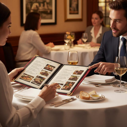 2-Pack Menu Covers 8.5x11 Inch, Burgundy Red Faux Leather Menu Holder, 2-Page 4-View Menu Book for Restaurant Bar Steakhouse, Wine List & Drink Menu