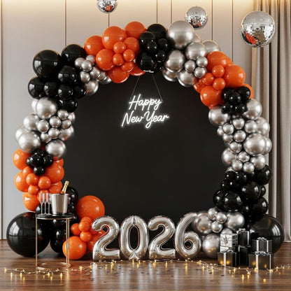 133pcs Orange Black Silver Balloons Garland for Halloween Decorations, Graduation, Basketball Theme Decorations, Party Backdrop, Birthday, Haunted House, Trick or Treat Party Supplies