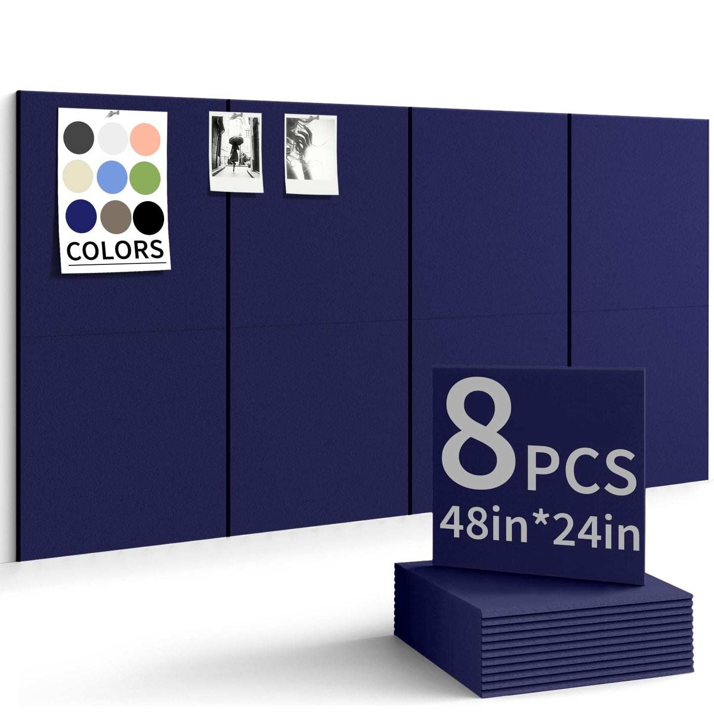 Large Bulletin Board 48"x 24" Cork Boards for Walls, 8 Pack Felt Wall Panels Photo Board, Cork Board for Office Home Pin Board