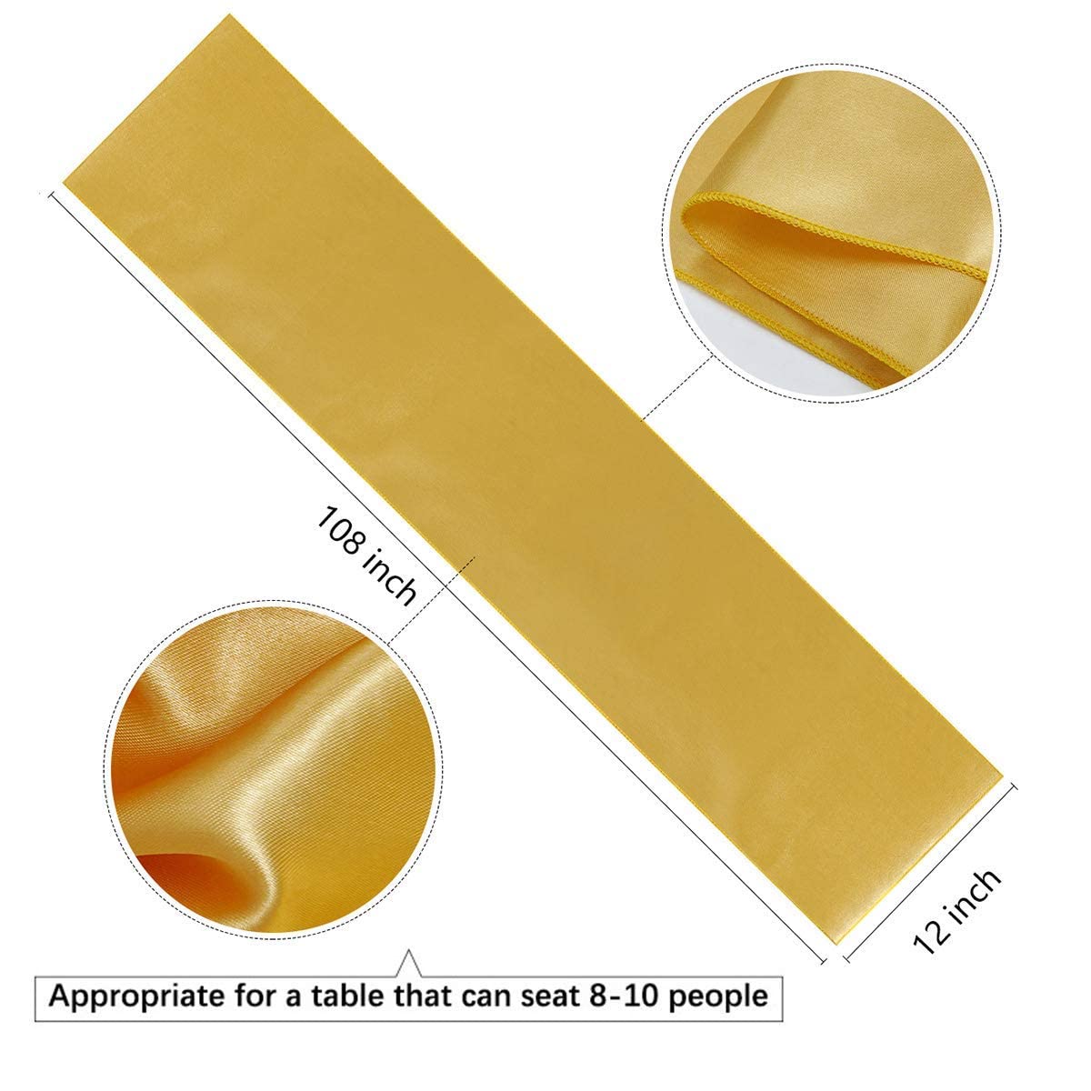 Set of 5 Satin Table Runners Gold 12x108 inch Table Runner for Party Wedding Reception Banquet Decoration Bright Silk Smooth Fabric Party Chair Sashes