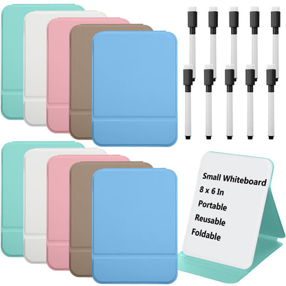 Dunzoom 10 Pcs Small Desktop Glass Whiteboard with Reversable Stand Clear Glass Mini Dry Erase Whiteboard Desktop Easel with 10 Markers for Home Office School, 8 x 6 Inch