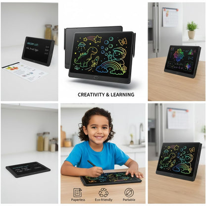 16 Inch LCD Writing Tablet for Kids 2 Pack, Large Drawing Board Doodle Pad, Colorful Screen Erasable Sketch Tablet, Travel Toys and Reusable Learning Gift for Boys Girls（Pink & Black